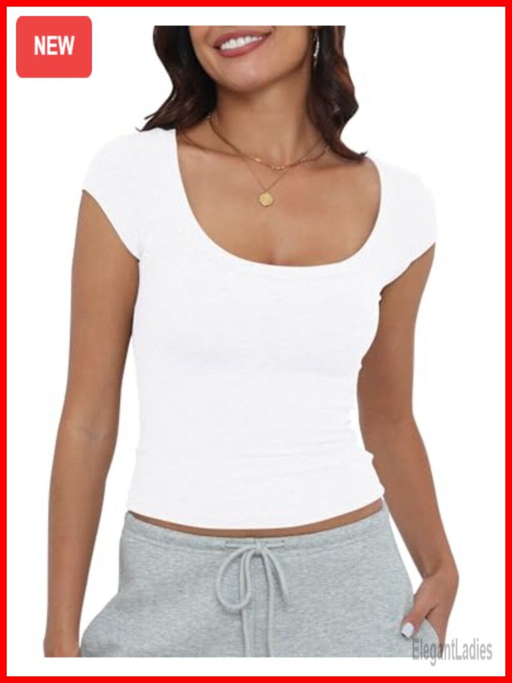 Ribbed Knit Slim Fitted Low Scoop Neck Short Sleeve Crop Top